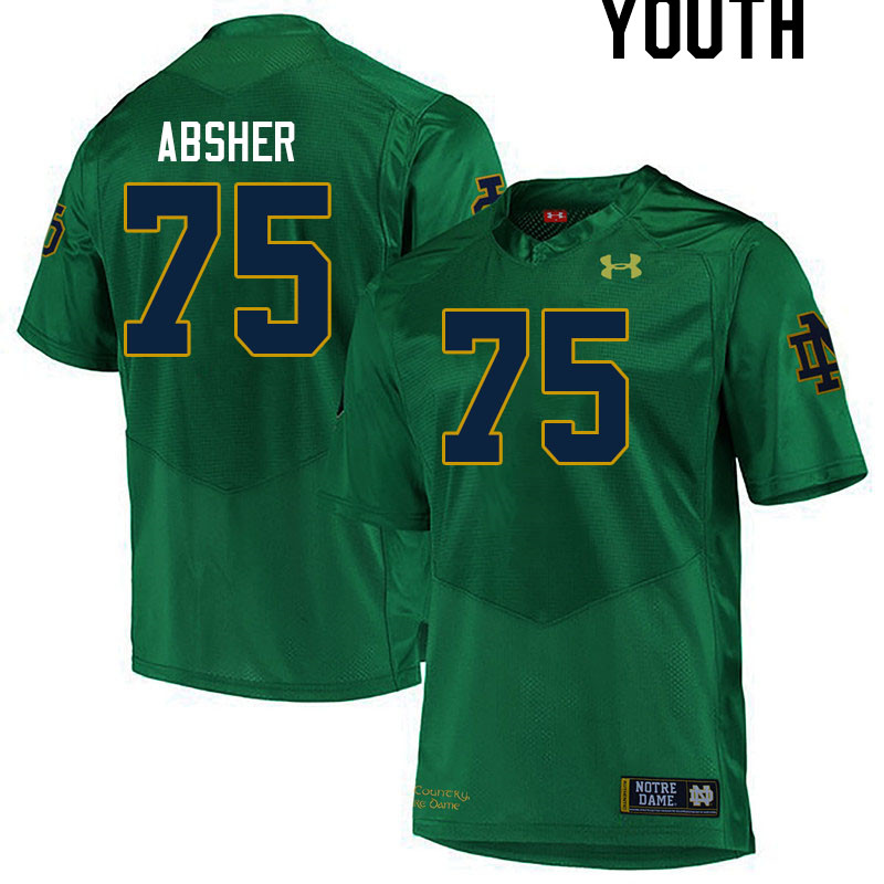 Youth #75 Sullivan Absher Notre Dame Fighting Irish College Football Jerseys Stitched Sale-Green - Click Image to Close